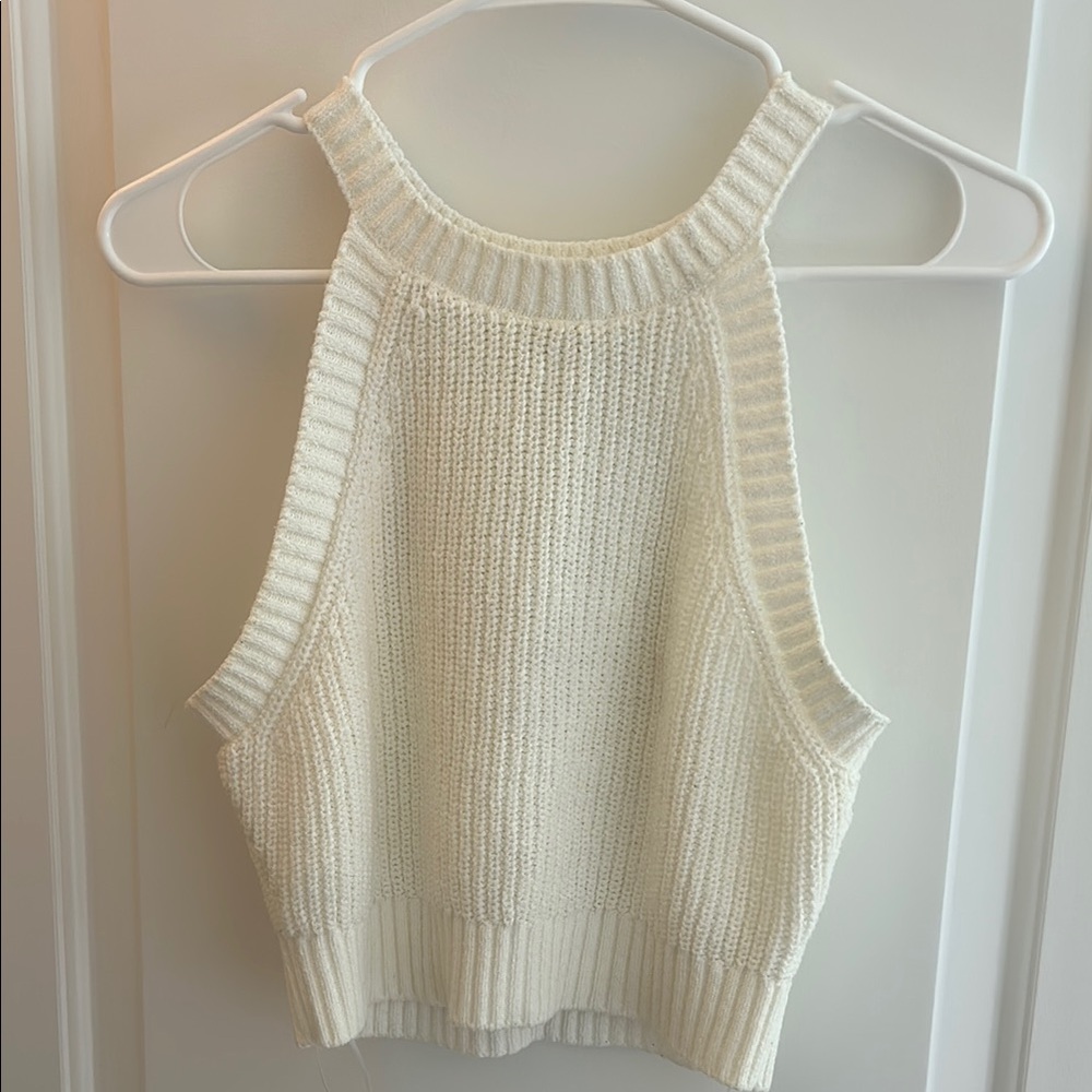 White Ribbed Crop Tank Top - Picture 3 of 3